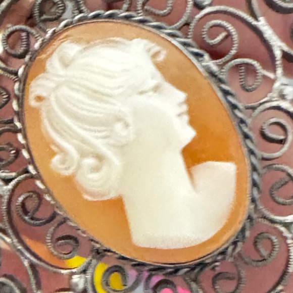 Antique 800 Silver Filigree Hand Carved Cameo Bracelet‎ - Picture 9 of 16